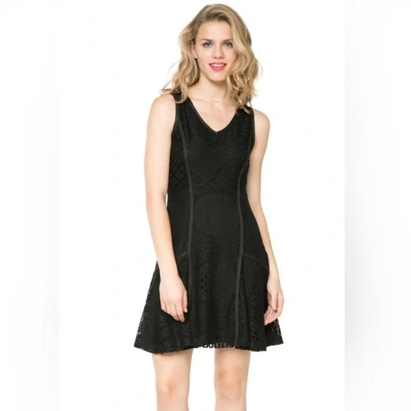 Desigual by Lacroix Black lace Fit and Flare Dress Sleeveless party Going out XL - Picture 7 of 9